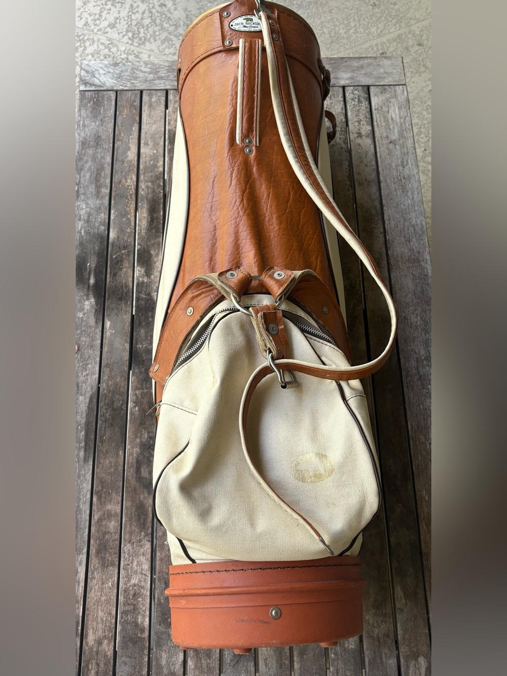 MacGregor Jack Nicklaus Golden Bear Leather Golf Bag Brown/Cream Vintage USA